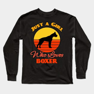 Just a Girl Who Loves Boxer Dog puppy Lover Cute Sunser Retro Funny Long Sleeve T-Shirt